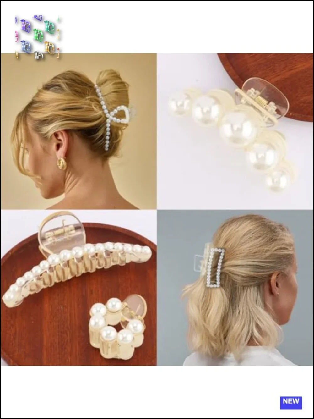 9 Pearl Claw Hair Clips Set - Strong Hold, Faux Pearl Acrylic